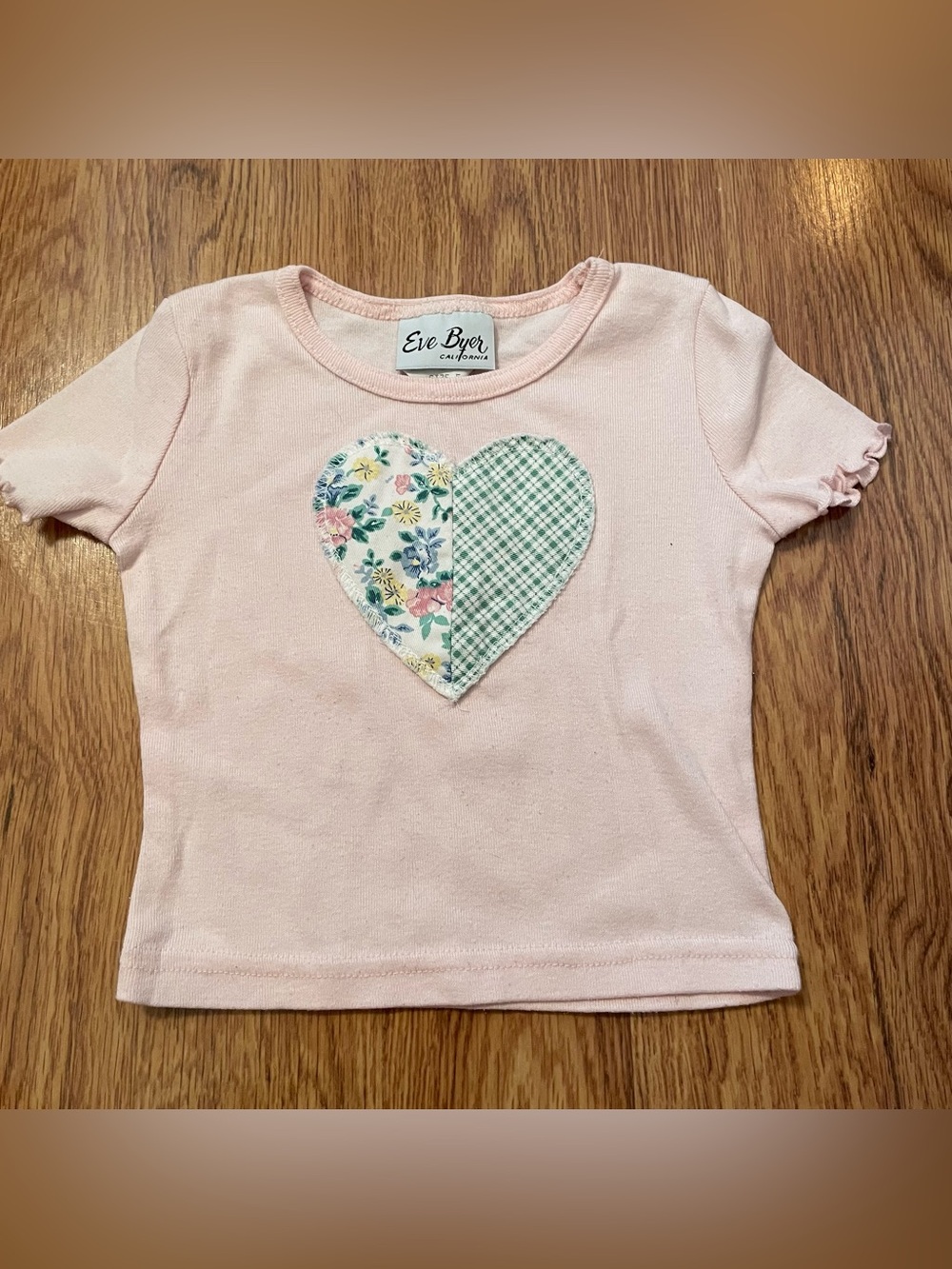 Vintage Eve Byer Pink Patchwork Heart-Appliqué Kids Tee 100% Cotton